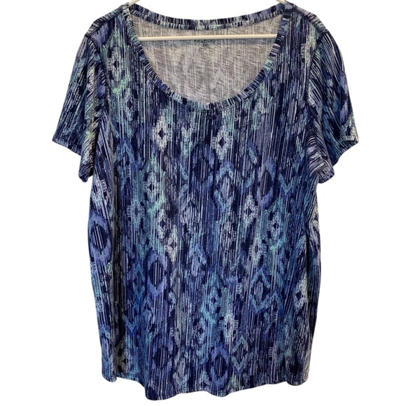 Relativity Tops - Relativity Plus Size Cotton Short Sleeve Blue Top Size 2X